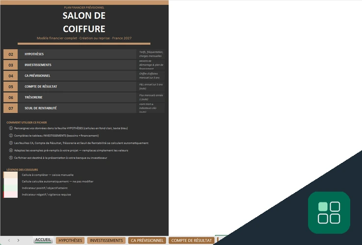 Business plan salon de coiffure avec plan financier prévisionnel et principales rubriques
