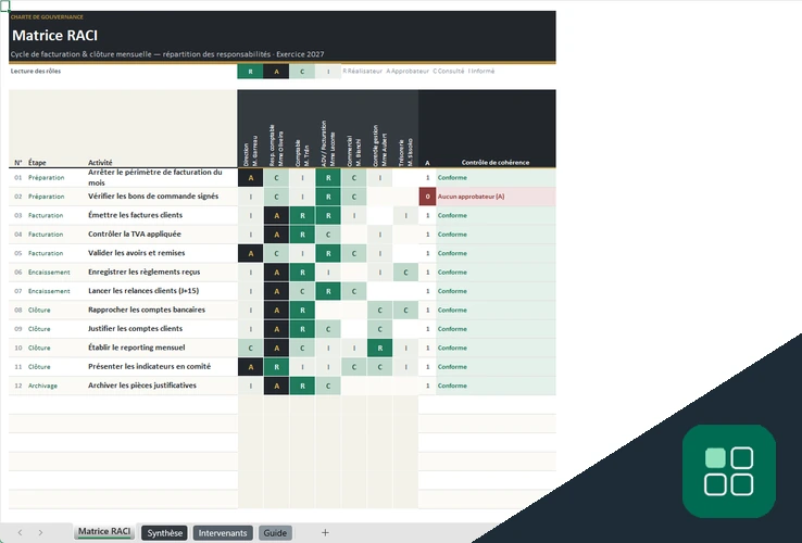 Matrice RACI vierge Excel gratuit avec étapes, activités et responsabilités